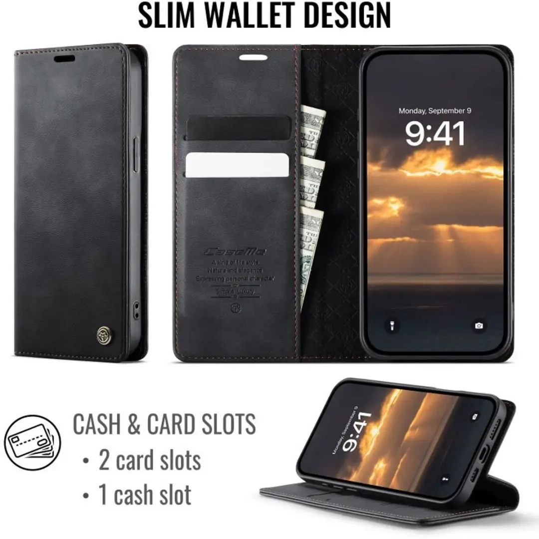 Caseme iPhone 15 Plus Wallet Book Hoesje - Zwart - afbeelding 6 van 6
