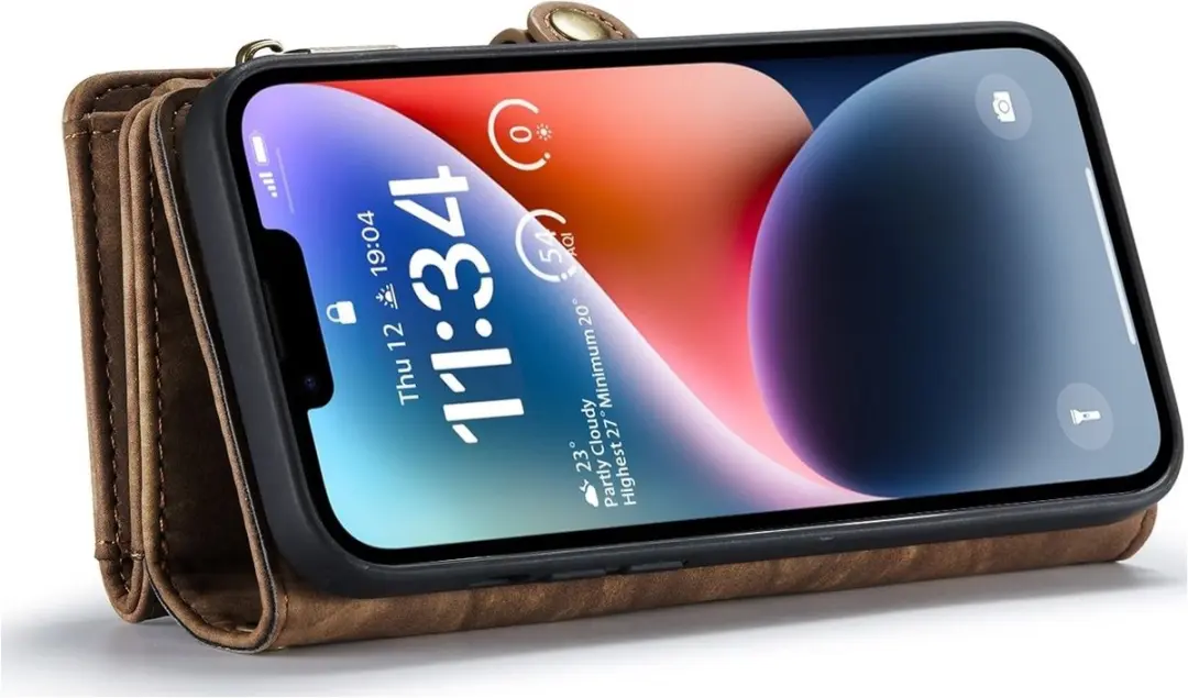 CaseMe iPhone 15 Wallet Rits Book Case - PU Leer Cognac - 8 Pasjes - afbeelding 6 van 6