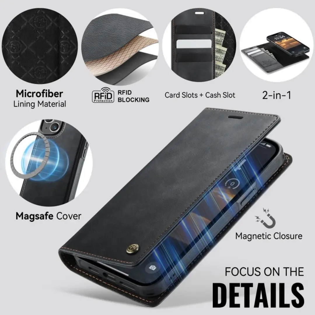 CaseMe iPhone 14 Plus MagSafe Wallet Book - 3 Pasjes - Zwart
