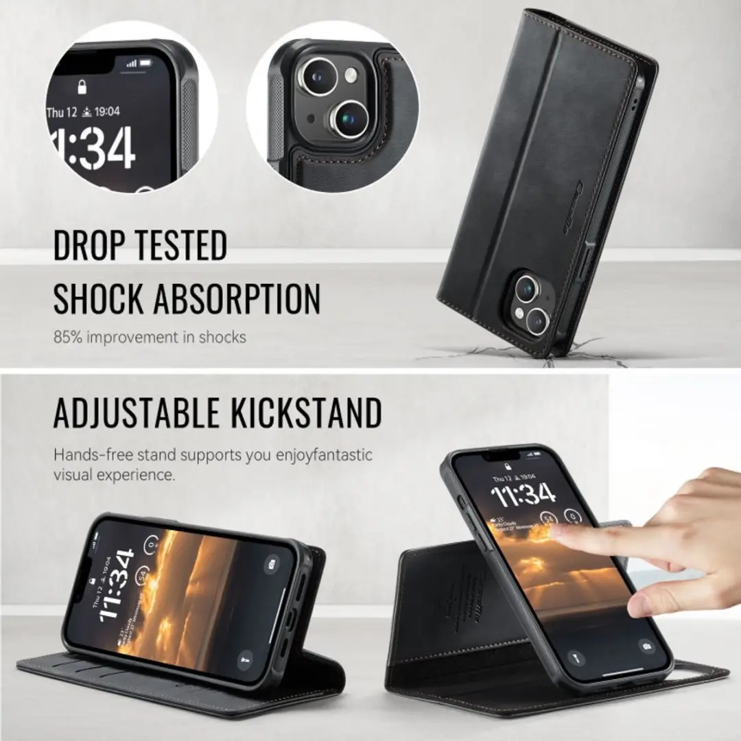 CaseMe iPhone 14 Plus MagSafe Wallet Book - 3 Pasjes - Zwart