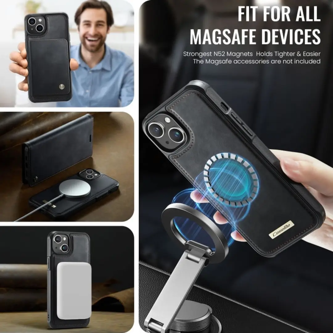 CaseMe iPhone 14 Plus MagSafe Wallet Book - 3 Pasjes - Zwart