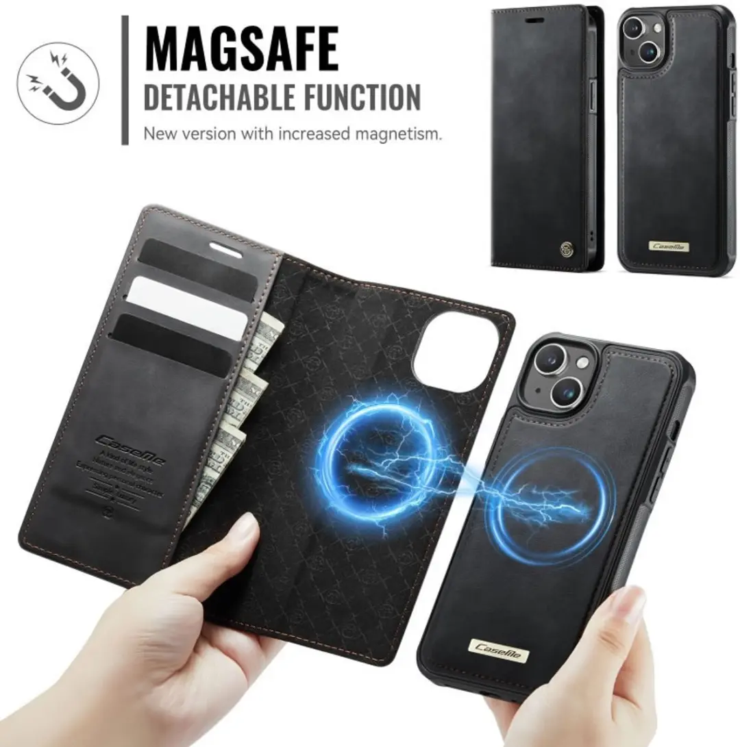 CaseMe iPhone 14 Plus MagSafe Wallet Book - 3 Pasjes - Zwart