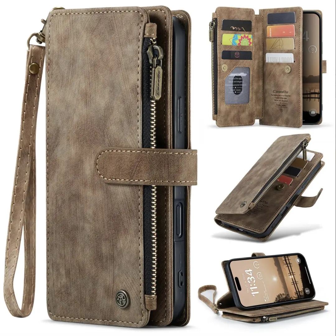 CaseMe iPhone 17 Pro Wallet Rits Book Case - Bruin
