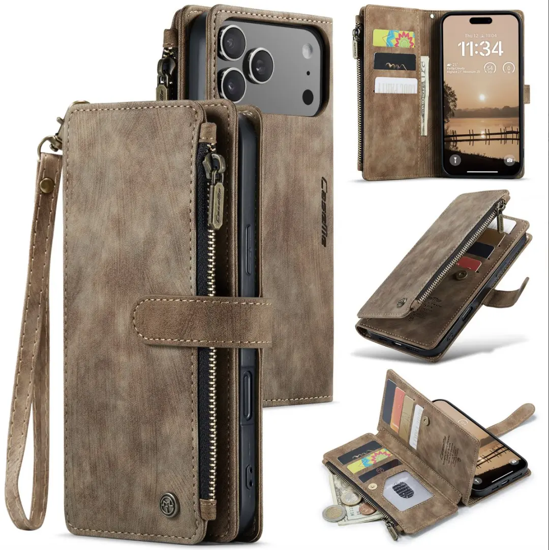 CaseMe iPhone 17 Pro Wallet Rits Book Case - Bruin