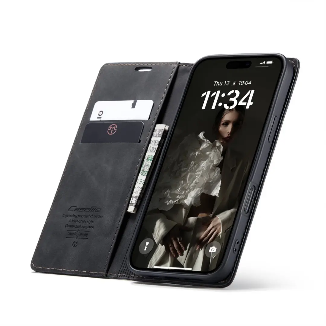 Caseme iPhone 16 Pro Wallet Book Hoesje - Zwart