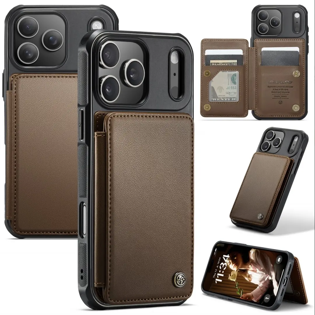 Caseme iPhone 17 Pro Wallet Back Cover - PU Leer Bruin - MagSafe