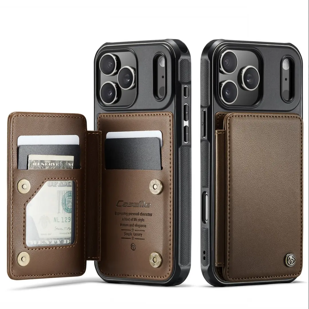 Caseme iPhone 17 Pro Wallet Back Cover - PU Leer Bruin - MagSafe