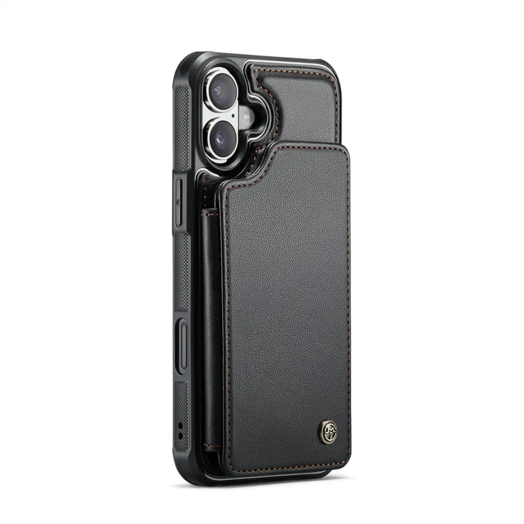 CaseMe iPhone 16 Plus Wallet Back Cover - PU Leer - 4 Pasjes - Zwart