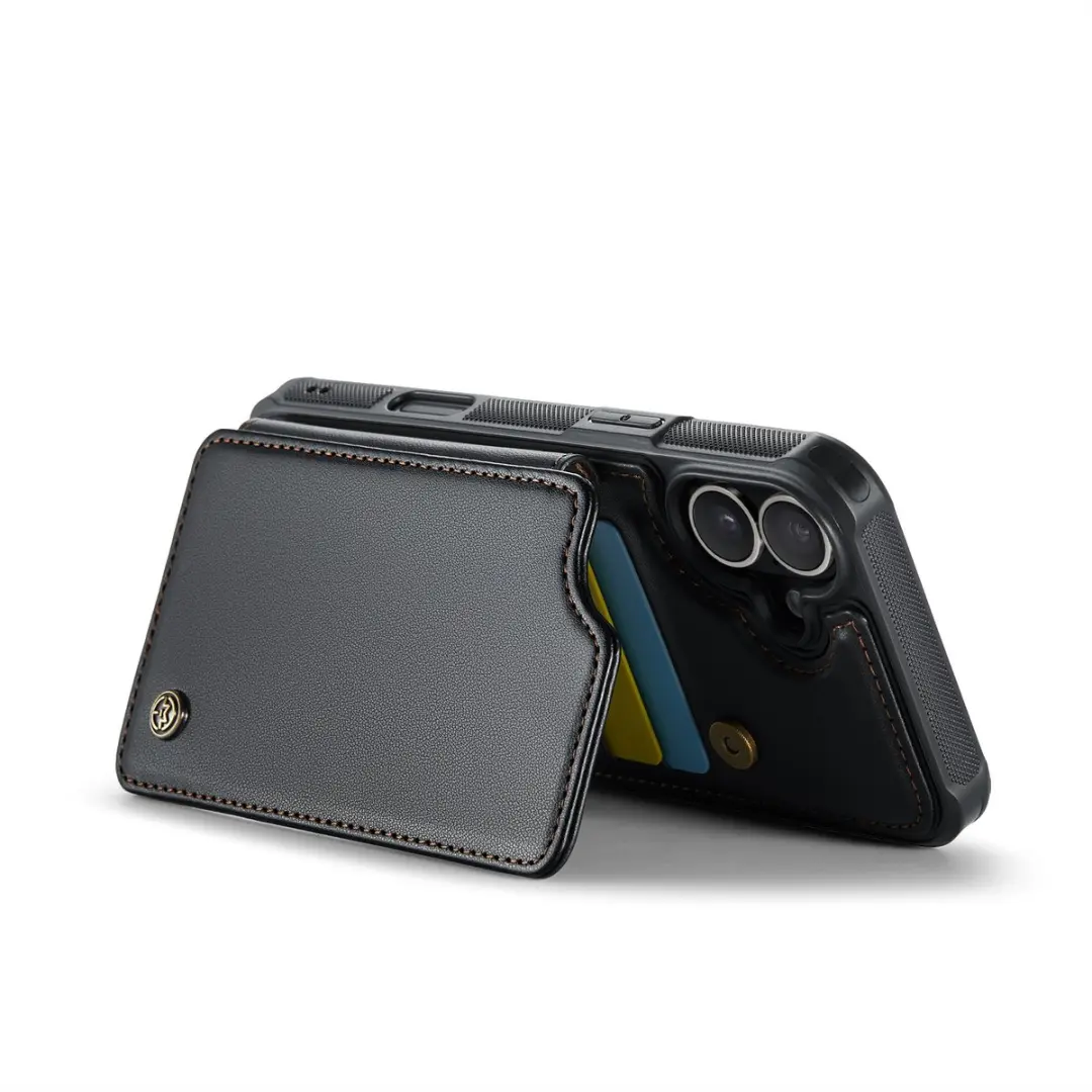 CaseMe iPhone 16 Plus Wallet Back Cover - PU Leer - 4 Pasjes - Zwart