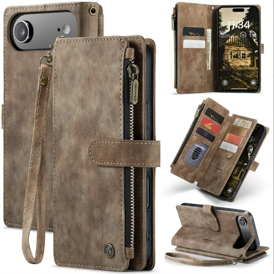 CaseMe iPhone Air Wallet Rits Book Case - PU Leer Bruin