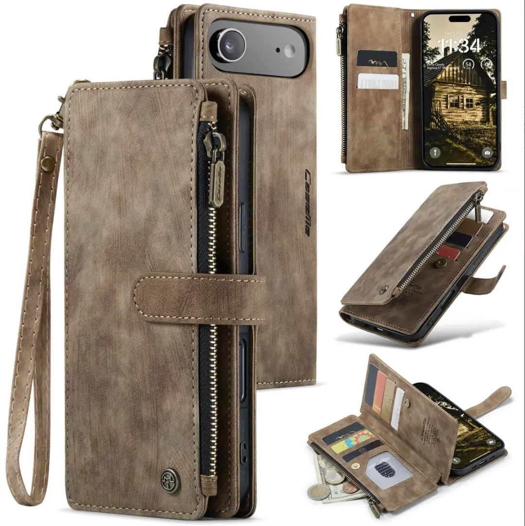 CaseMe iPhone Air Wallet Rits Book Case - PU Leer Bruin