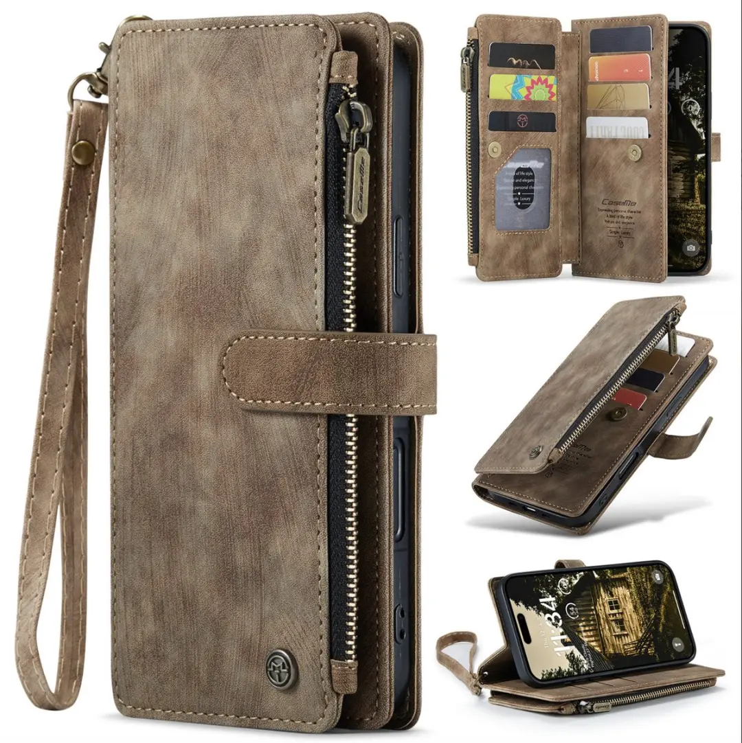 CaseMe iPhone Air Wallet Rits Book Case - PU Leer Bruin