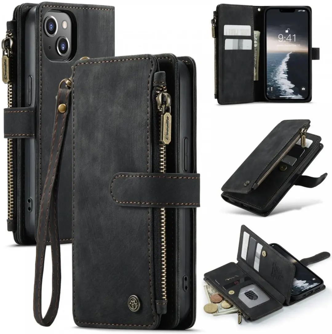 CaseMe iPhone 14 Plus Wallet Rits Book Case - PU Leer - Zwart