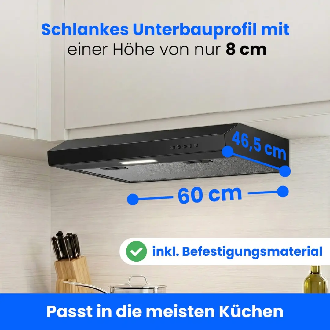 Bomann DU 7613 Onderbouwafzuigkap 60cm - 222m³/h - Mat zwart