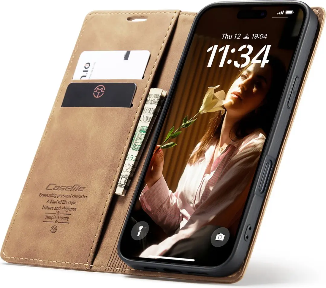 Caseme Wallet Book iPhone 16 Hoesje - Cognac Bruin