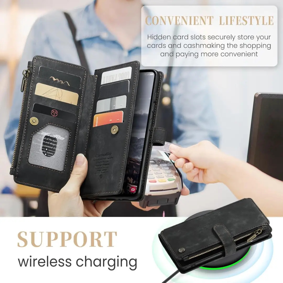 Caseme Wallet Rits Book Case Samsung Galaxy S24 Plus - PU Leer - 10 Pasjes - Zwart