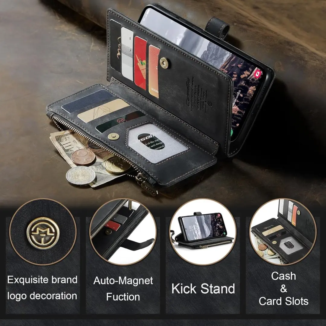 Caseme Wallet Rits Book Case Samsung Galaxy S24 Plus - PU Leer - 10 Pasjes - Zwart