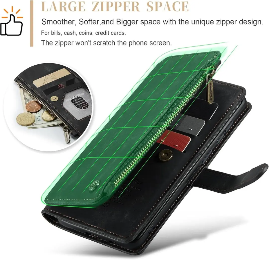 Caseme Wallet Rits Book Case Samsung Galaxy S24 Plus - PU Leer - 10 Pasjes - Zwart - afbeelding 6 van 6