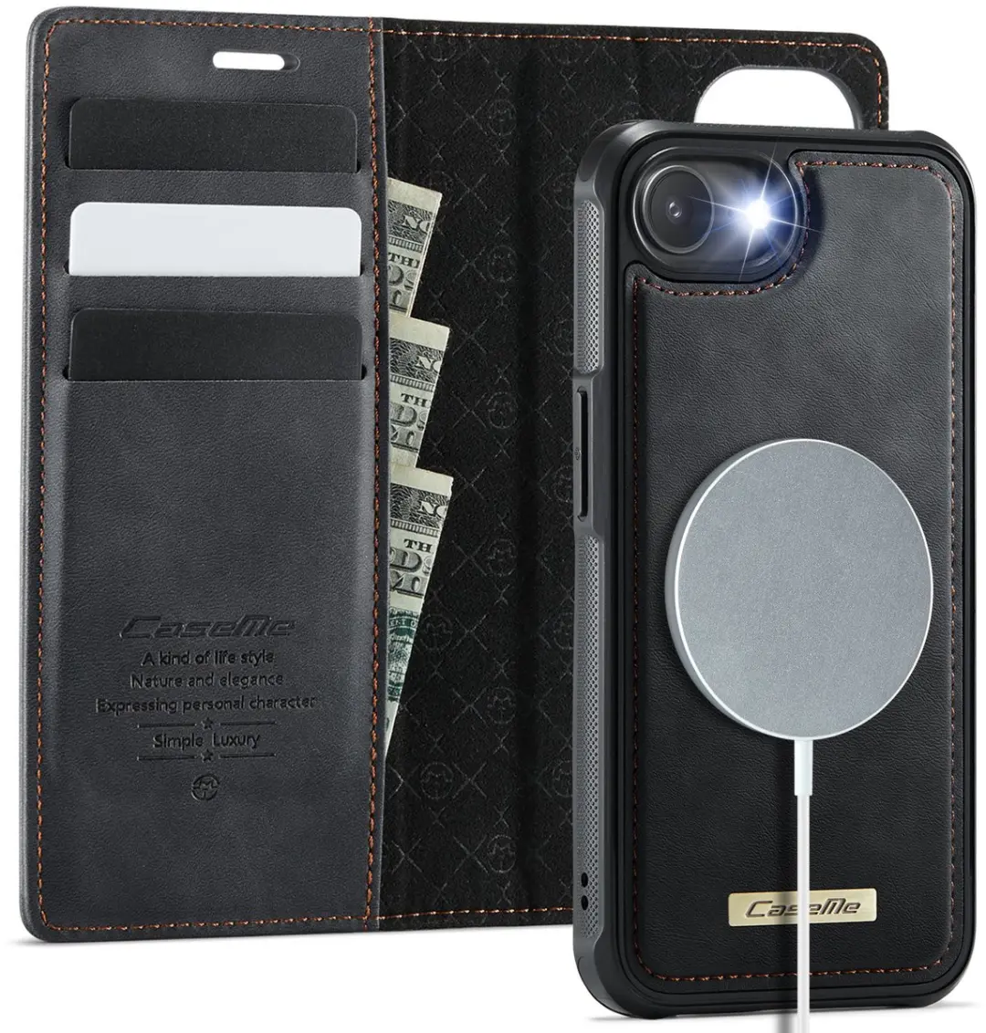 Caseme iPhone 16E Bookcase Hoesje - MagSafe - 3 Pasjes - Zwart