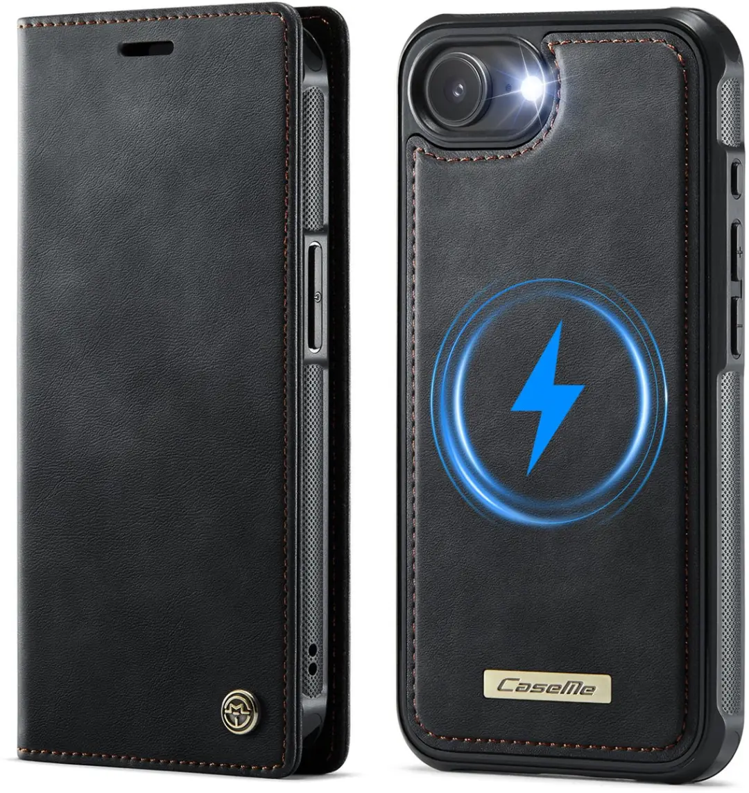 Caseme iPhone 16E Bookcase Hoesje - MagSafe - 3 Pasjes - Zwart - afbeelding 6 van 6