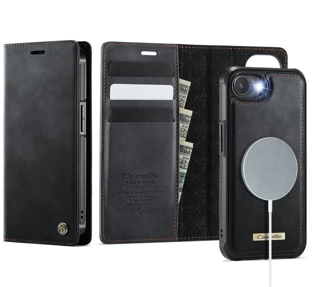 Caseme iPhone 16E Bookcase Hoesje - MagSafe - 3 Pasjes - Zwart