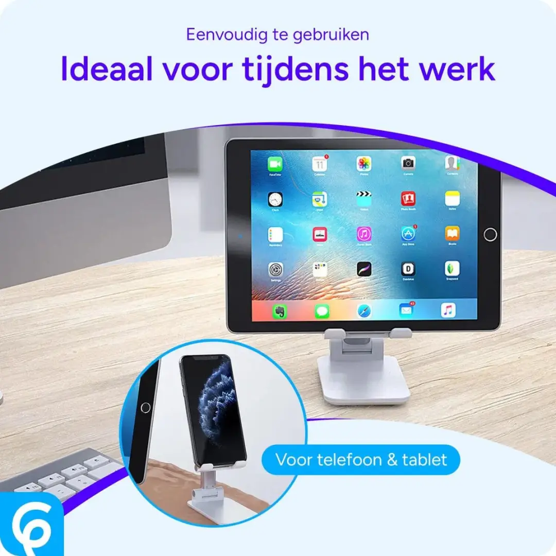 Selected Aluminium Tablethouder Opvouwbaar Wit - 17,5cm