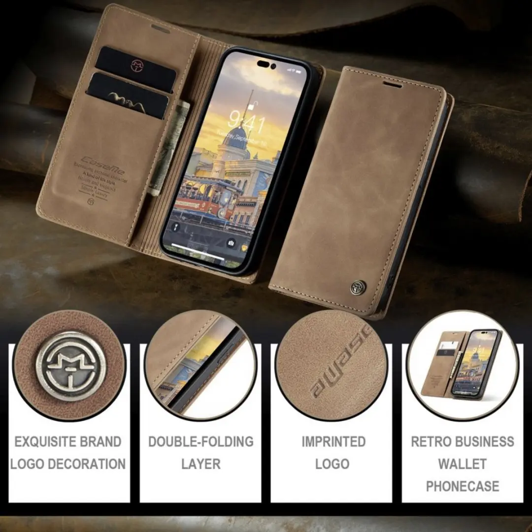 Caseme Wallet Book Hoesje iPhone 15 Pro Max - Cognac Bruin