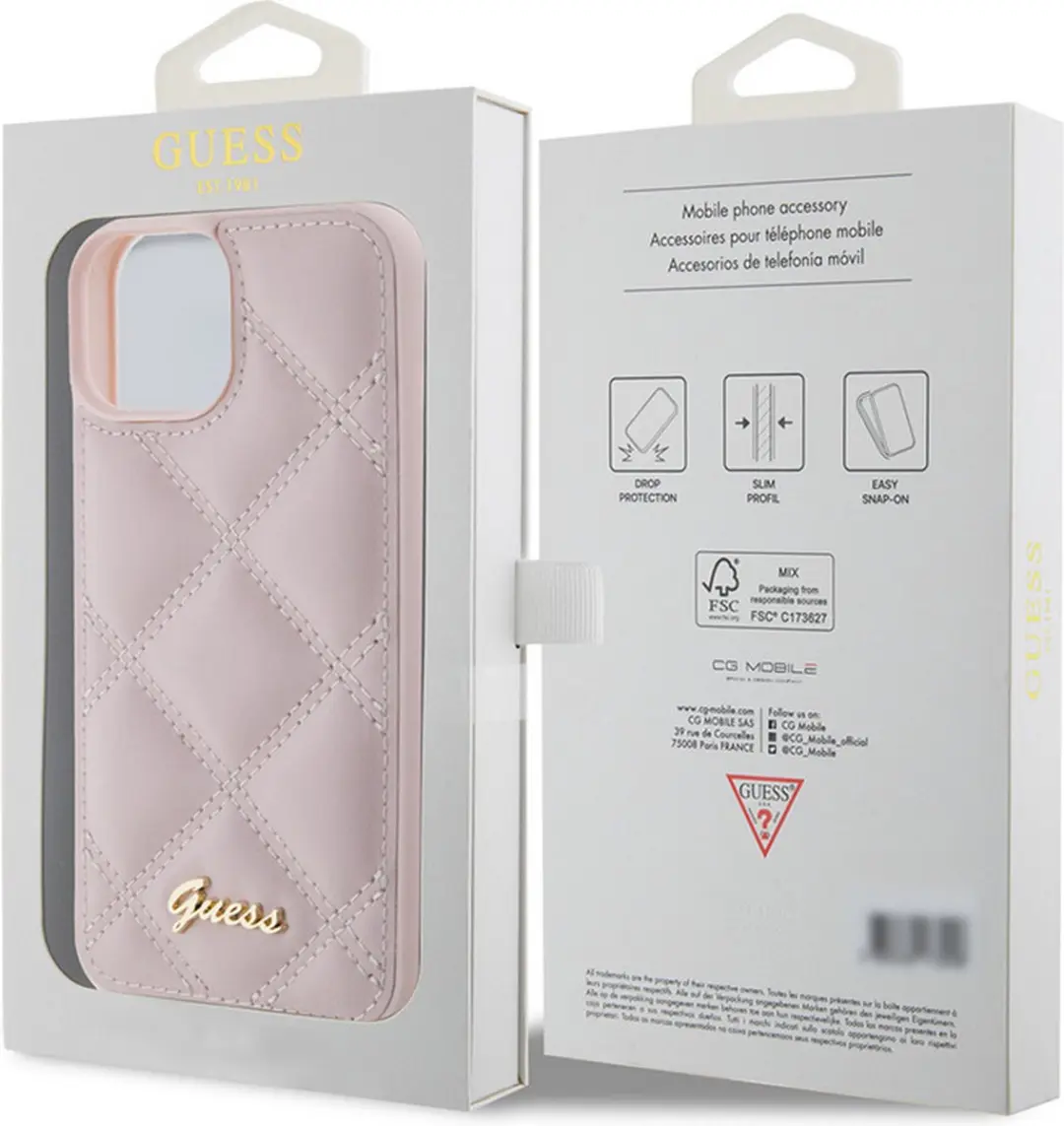 Guess Quilted Metal Logo Hoes - iPhone 15 - Roze