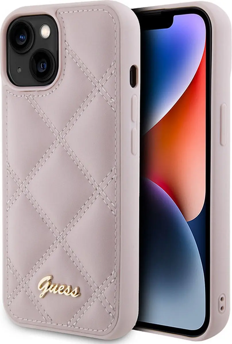 Guess Quilted Metal Logo Hoes - iPhone 15 - Roze