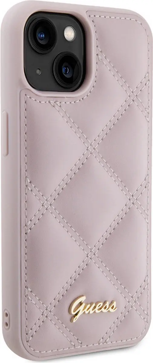 Guess Quilted Metal Logo Hoes - iPhone 15 - Roze