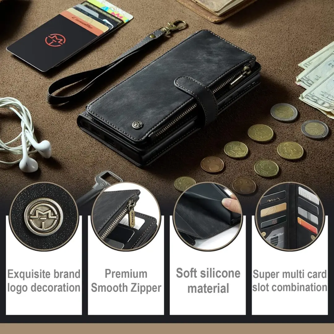 Caseme Wallet Rits Book Case Samsung Galaxy S23 Plus - PU Leer - 10 Pasjes - Zwart