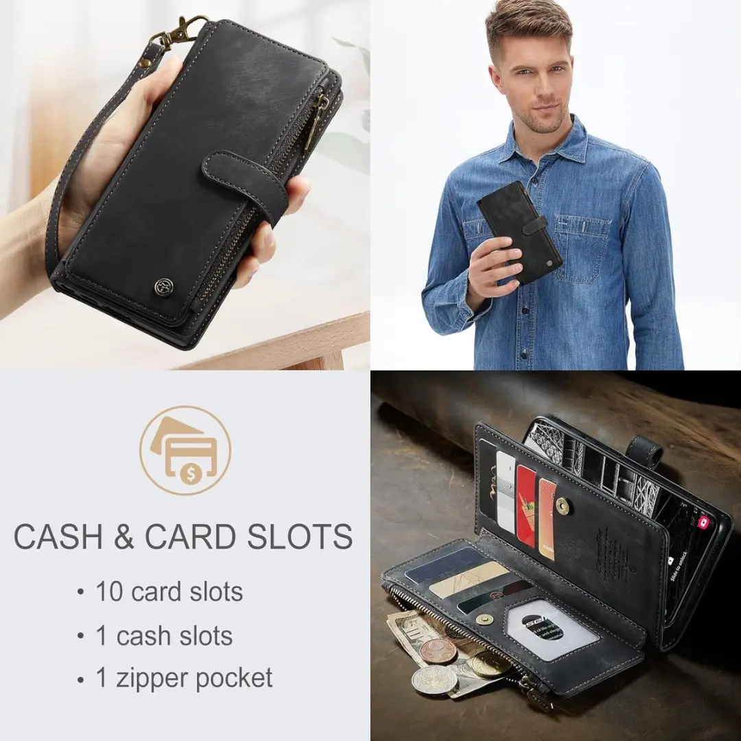 Caseme Wallet Rits Book Case Samsung Galaxy S23 Plus - PU Leer - 10 Pasjes - Zwart