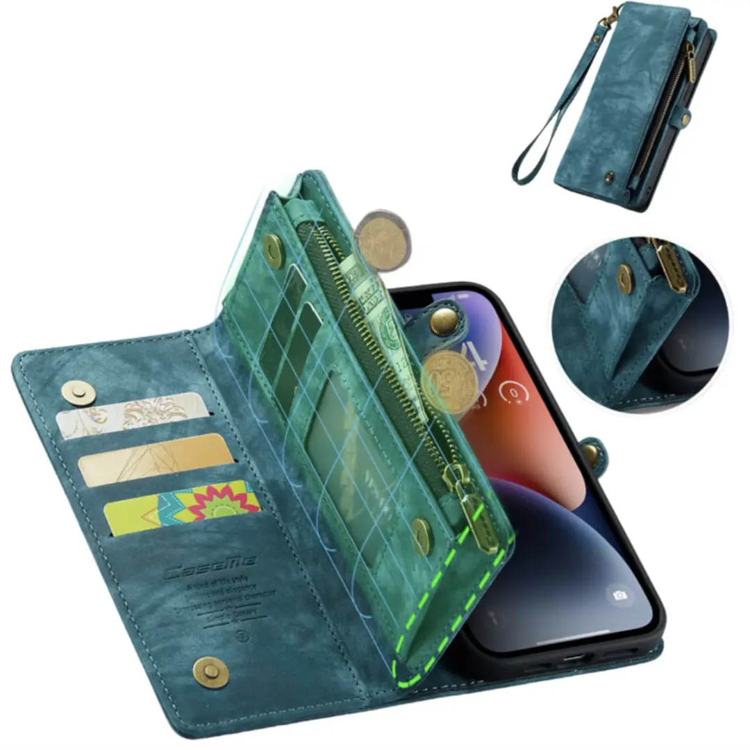 Caseme iPhone 14 Pro Wallet Rits Book Case - Blauw