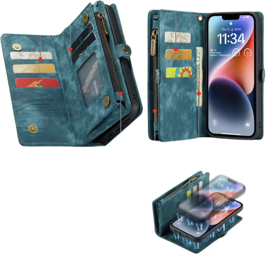 Caseme iPhone 14 Pro Wallet Rits Book Case - Blauw