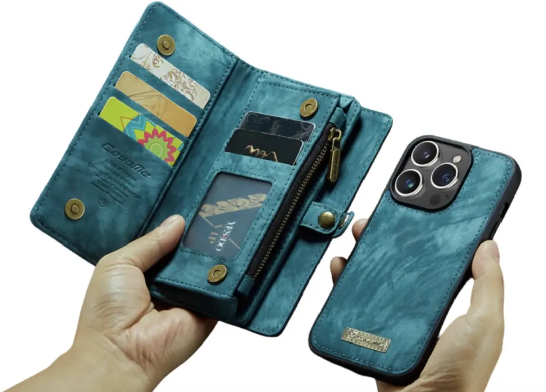 Caseme iPhone 14 Pro Wallet Rits Book Case - Blauw
