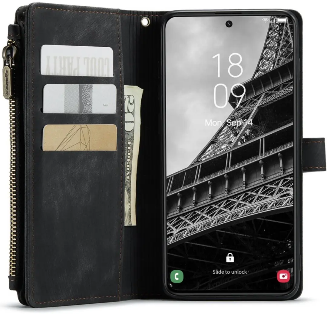 Caseme Wallet Rits Book Case Samsung Galaxy S23 - PU Leer - 10 Pasjes - Zwart