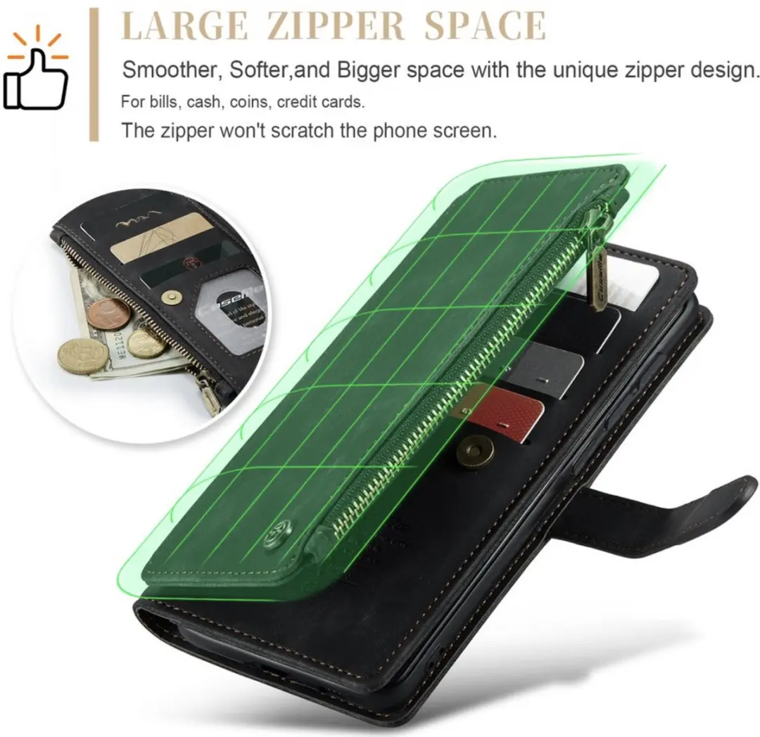 Caseme Wallet Rits Book Case Samsung Galaxy S23 - PU Leer - 10 Pasjes - Zwart - afbeelding 6 van 6