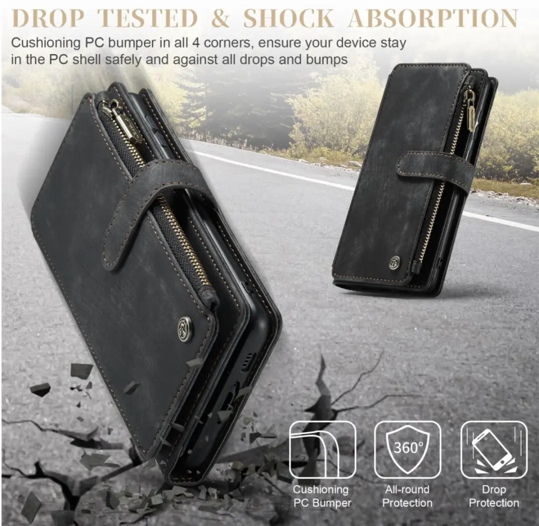 Caseme Wallet Rits Book Case Samsung Galaxy S23 - PU Leer - 10 Pasjes - Zwart