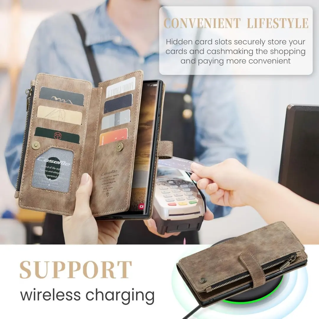 Caseme Wallet Rits Book Case Samsung Galaxy S24 Ultra - Bruin