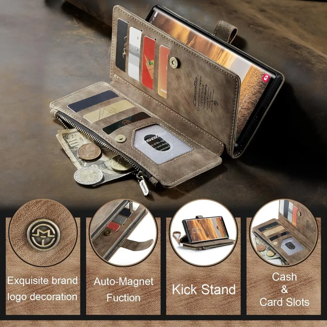 Caseme Wallet Rits Book Case Samsung Galaxy S24 Ultra - Bruin