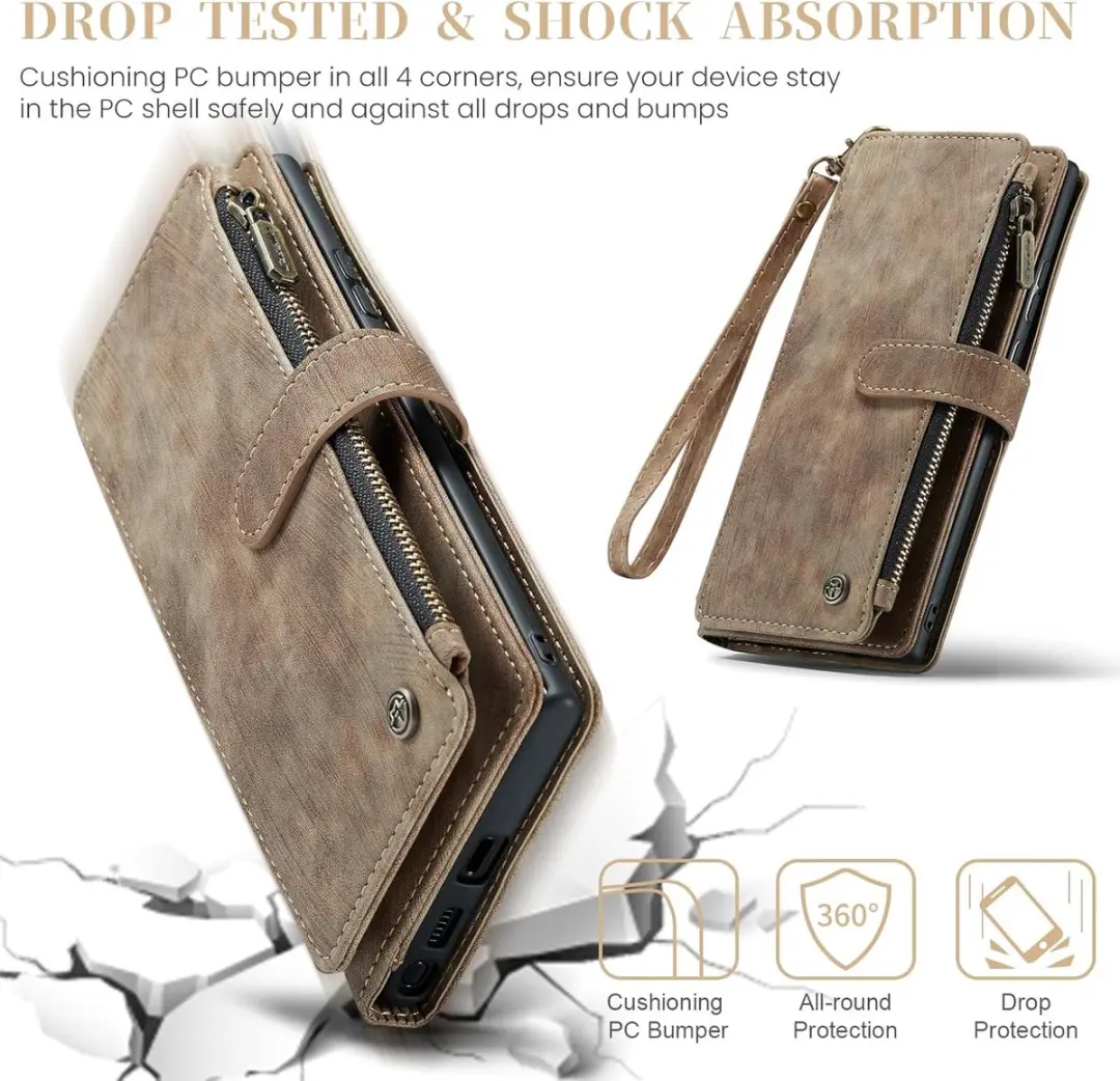 Caseme Wallet Rits Book Case Samsung Galaxy S24 Ultra - Bruin - afbeelding 6 van 6