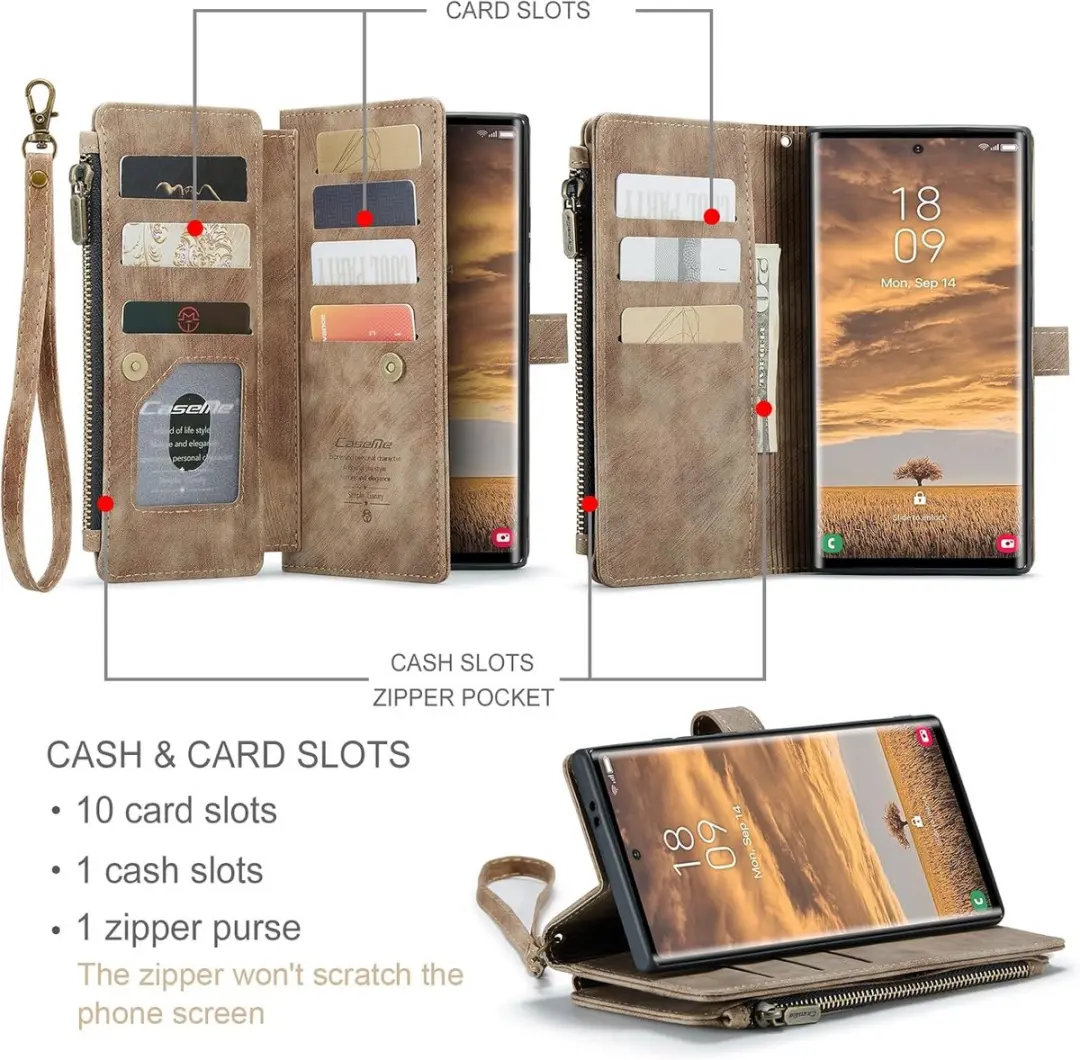 Caseme Wallet Rits Book Case Samsung Galaxy S24 Ultra - Bruin