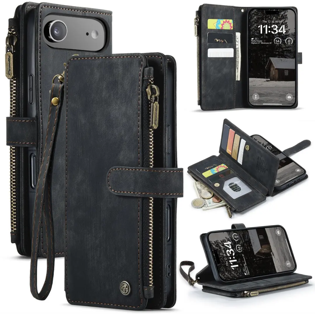 CaseMe iPhone Air Wallet Rits Book Case - PU Leer - 10 Pasjes - Zwart
