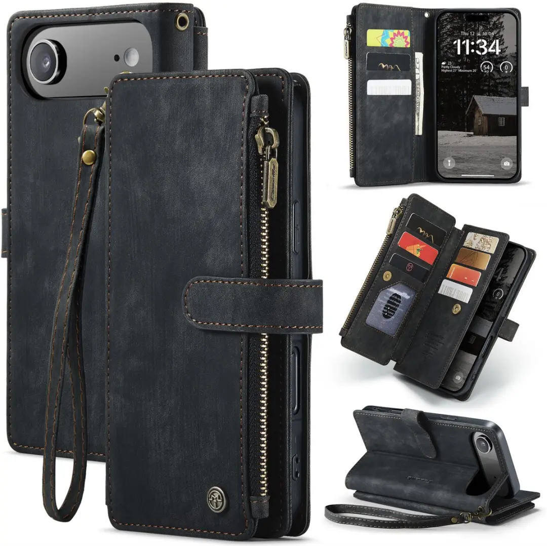 CaseMe iPhone Air Wallet Rits Book Case - PU Leer - 10 Pasjes - Zwart