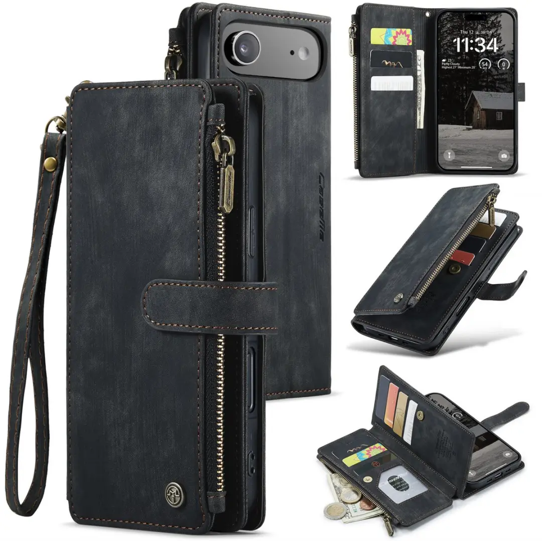 CaseMe iPhone Air Wallet Rits Book Case - PU Leer - 10 Pasjes - Zwart
