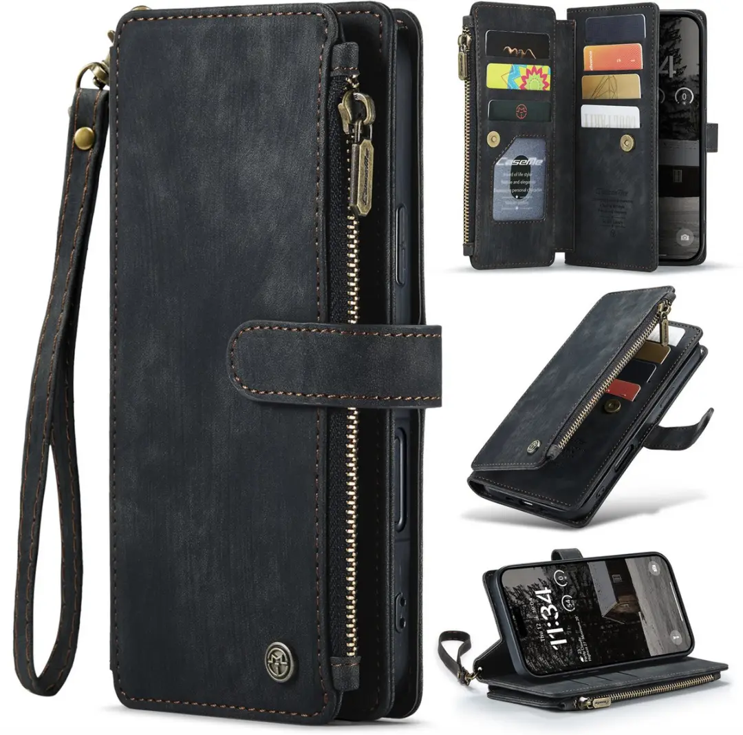 CaseMe iPhone Air Wallet Rits Book Case - PU Leer - 10 Pasjes - Zwart