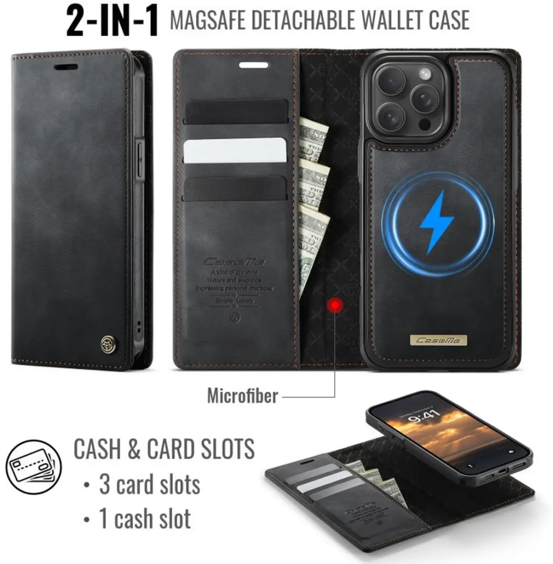 Caseme iPhone 14 Pro Max MagSafe Wallet Book - 3 Pasjes - Zwart