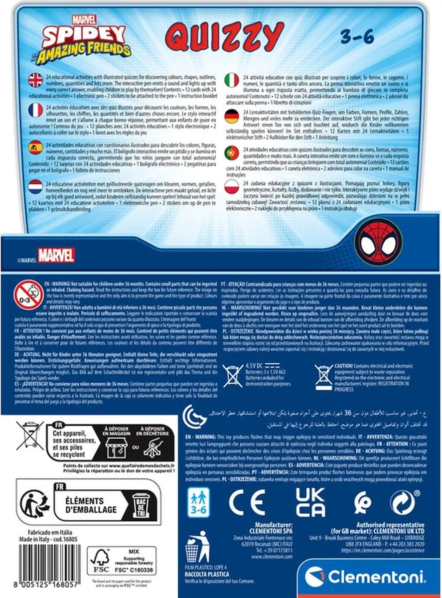 Clementoni Spidey Quizzy Educatief Spel - Interactieve Pen - 200+ Quizzen - Multikleuren