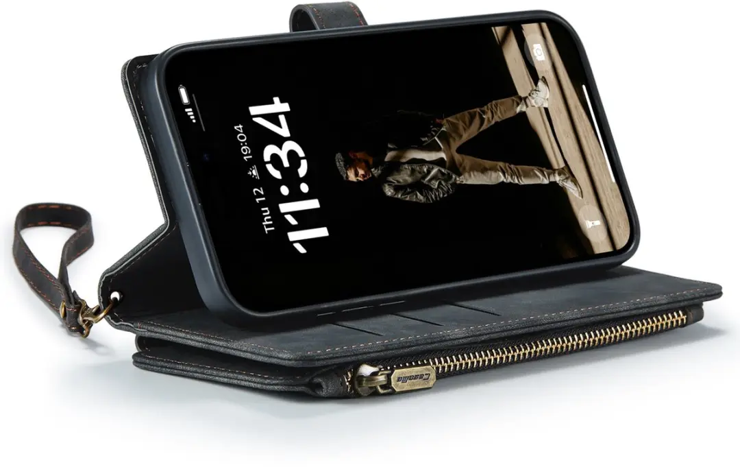 CaseMe iPhone 16 Plus Wallet Rits Book Case - PU Leer - Zwart