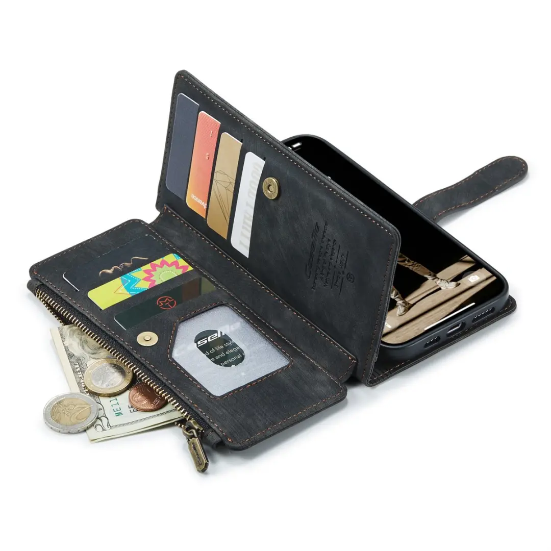 CaseMe iPhone 16 Plus Wallet Rits Book Case - PU Leer - Zwart